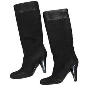 Black Leather Knee High Boots Womens Size 6 High Heel LIMITED EDITION